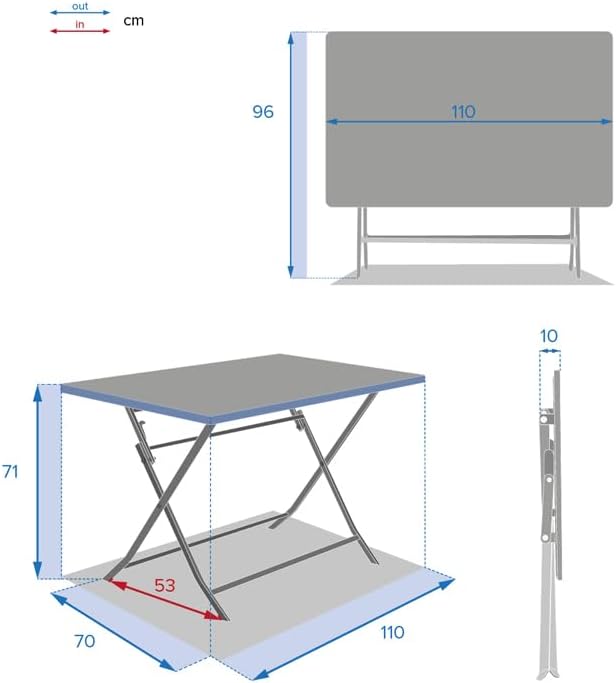 etevert - Greensboro - 110x70 cm - Table pliante acier 4 places, traitement epoxy antirouille