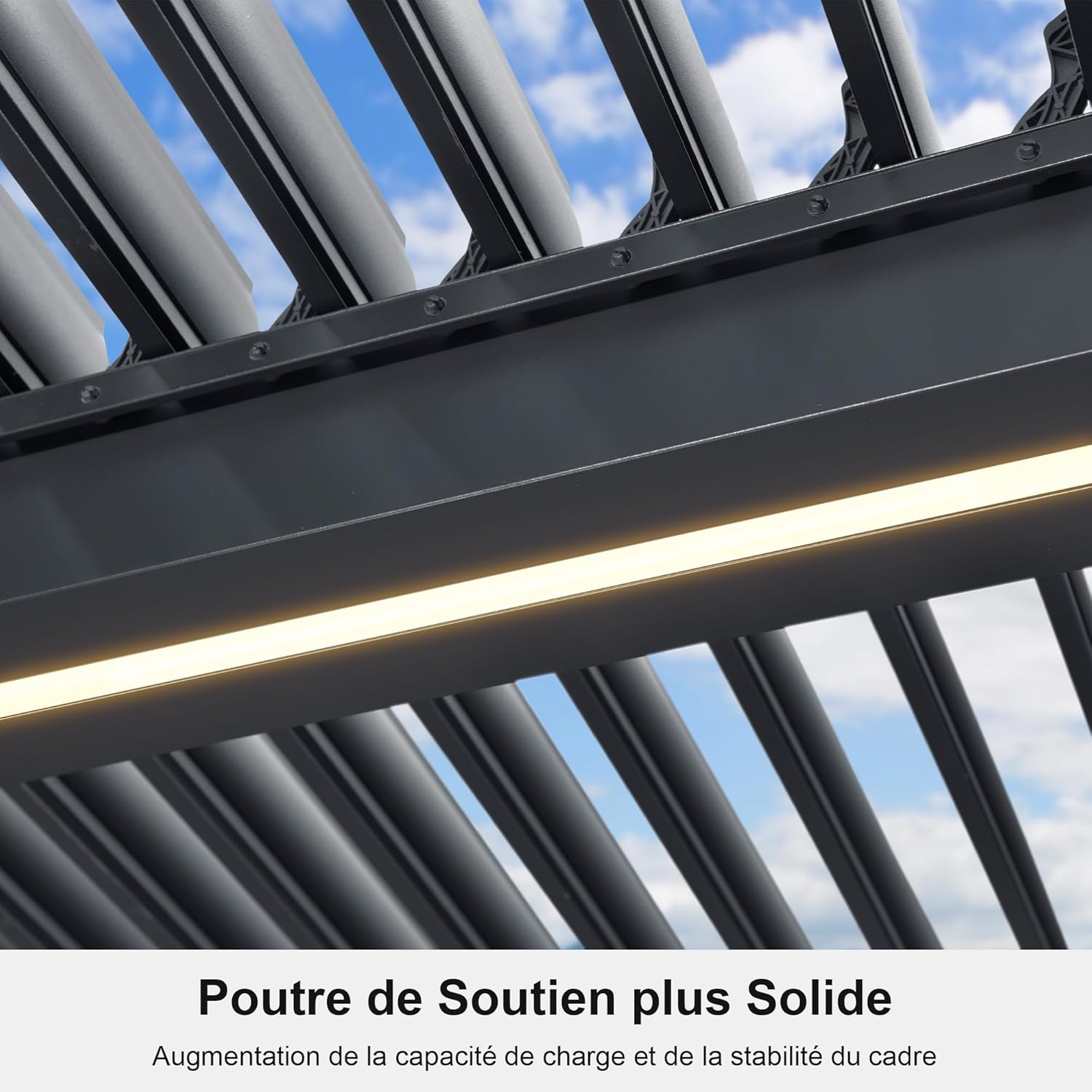 etevert - Pergola bioclimatique aluminium 4,8x3,68m, LED, lames orientables