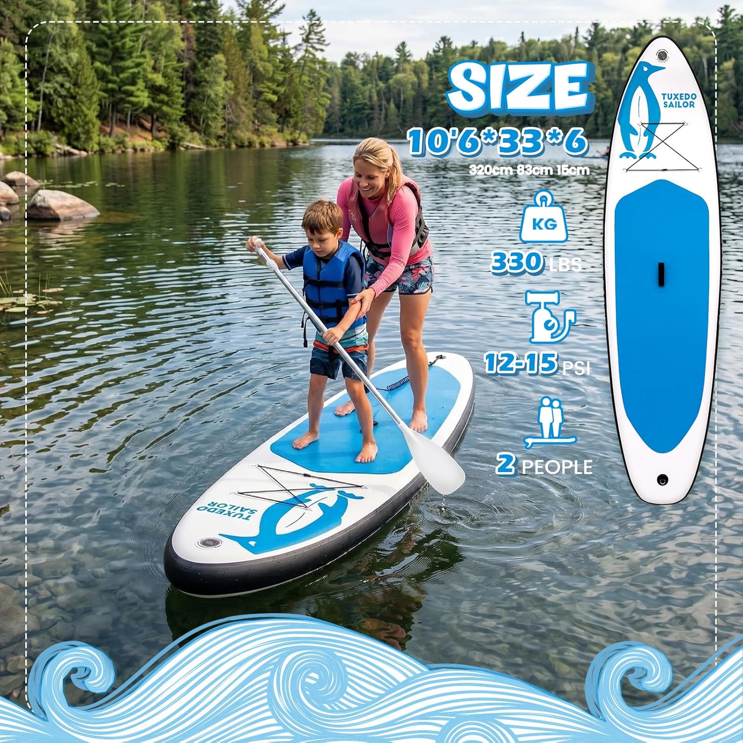 etevert Paddle Gonflable Adulte, Planche de Stand Up Paddle Gonflable Sup Paddle Board Gonflable Planche à Pagaie Gonflable avec Accessoires Complets