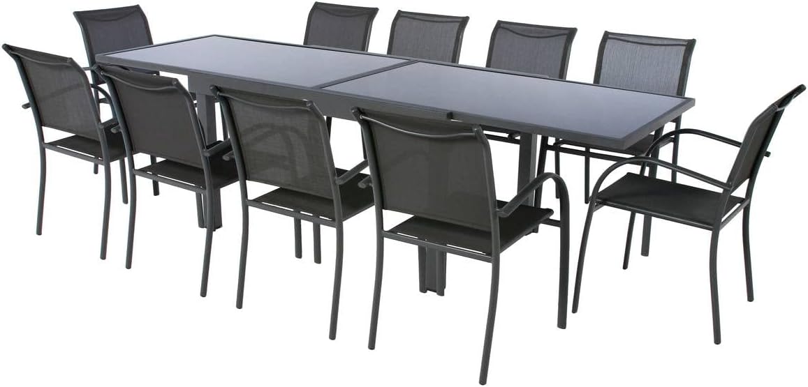 etevert - Piazza extensible - 185/245x100 cm - aluminium verre trempé 10 places