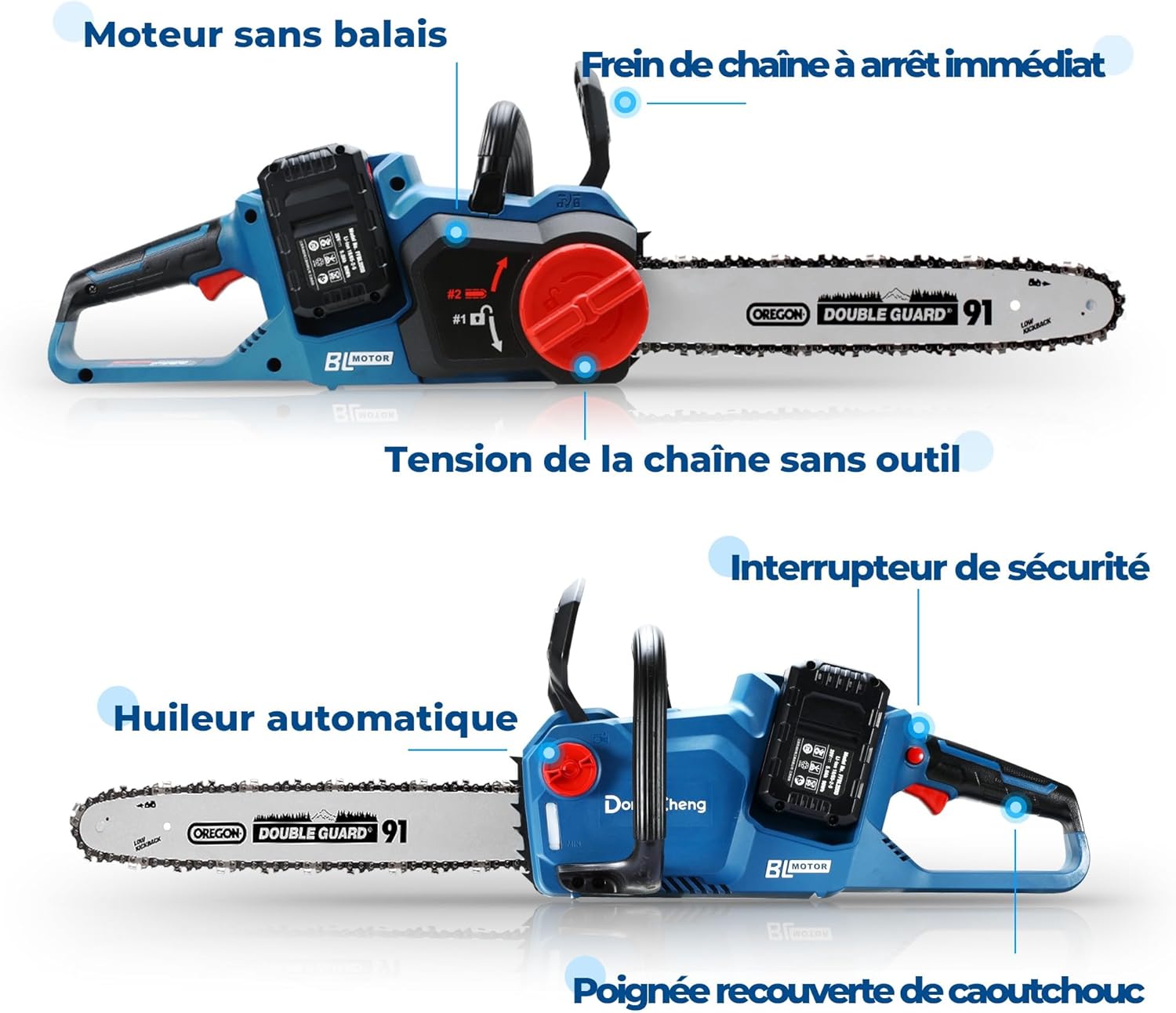 etevert - Tronçonneuse sans fil 40V - 38 cm - Moteur brushless, 2 batteries 4 Ah