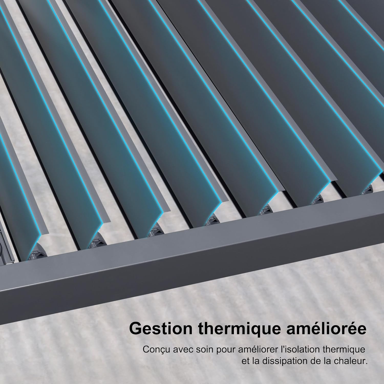 etevert - Pergola aluminium bioclimatique - 3 x 4,25 m - Lames orientables, LED, étanche