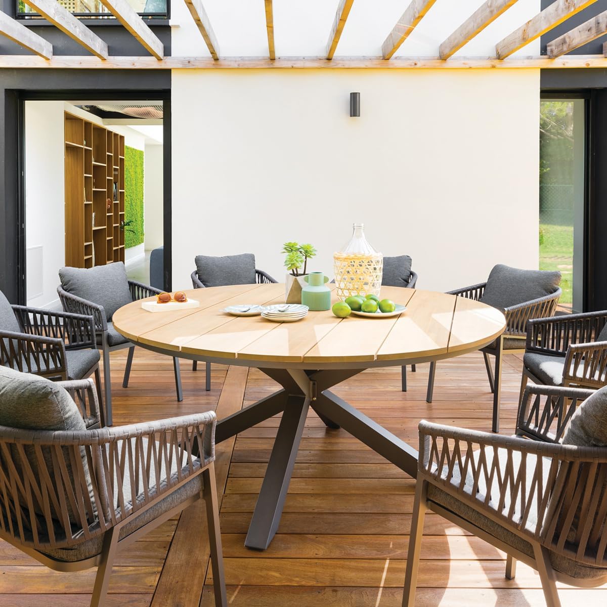 etevert - Oriengo table ronde 8 places - aluminium acacia - Gris Graphite