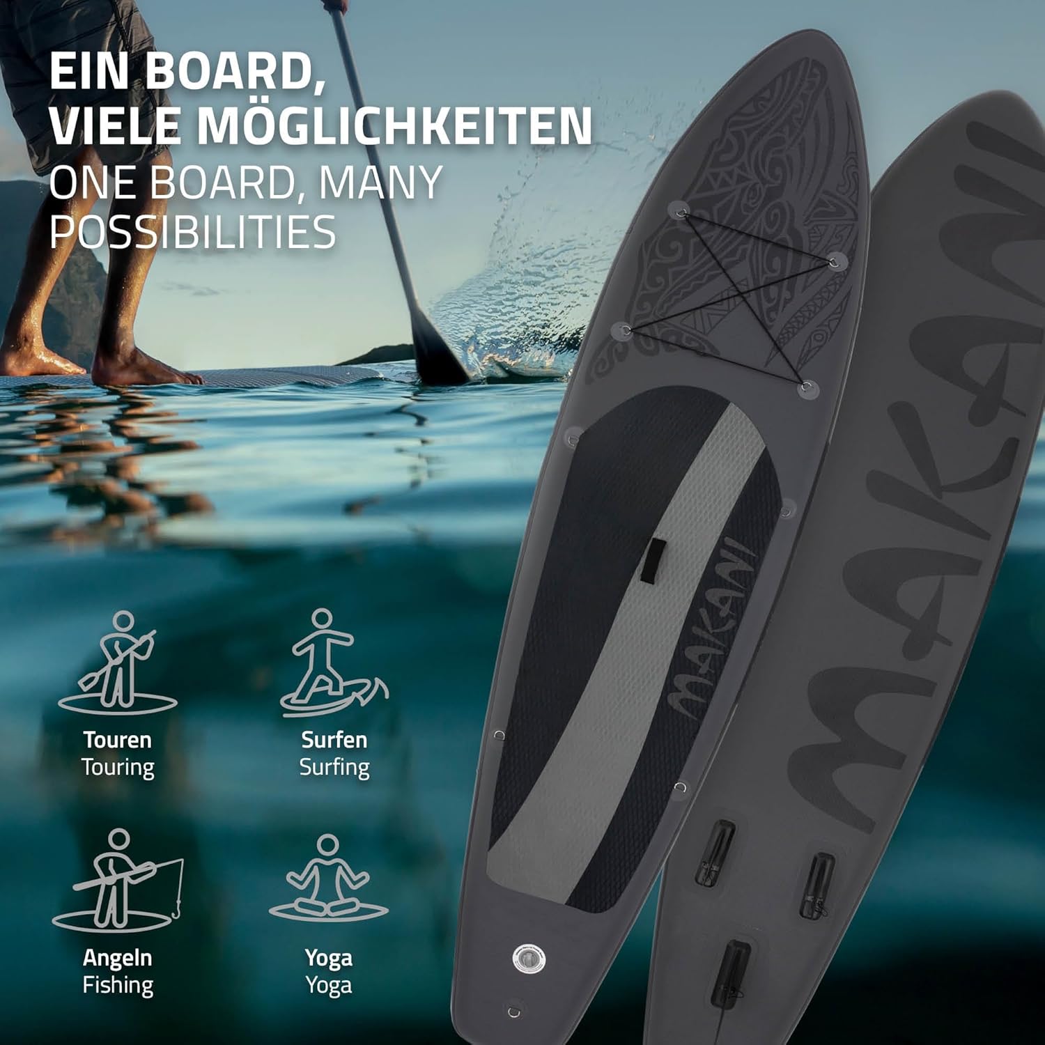 etevert - Stand Up Paddle Gonflable - 305/308/320/380 cm - PVC, 120/150 kg, épaisseur 10/15 cm