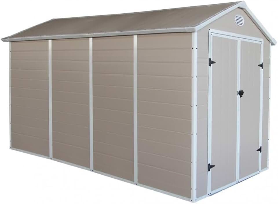 etevert - Abri de jardin résine 6,99m², acier, double porte, fenêtre, garantie 10 ans