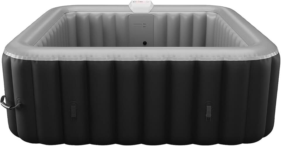 etevert - Spa Gonflable carré 6 Places - L185 x P185 x H65 cm - 140 Buses d'air - Noir et Gris - B-Cosy II
