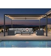 etevert Pergola Bioclimatique 3,5 x 4,6 m en Aluminium avec LED, Pergola Jardin Exterieur ave...