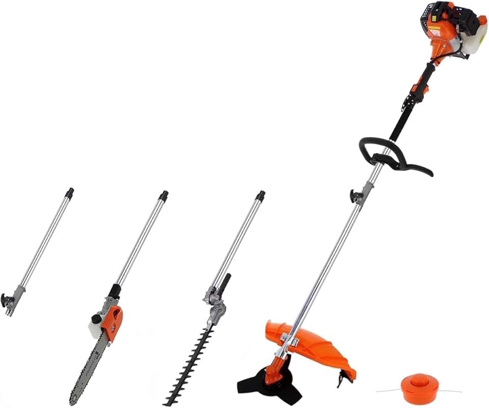 etevert - 4 en 1 thermique - multifonction - tronçonneuse, débroussailleuse, taille-haies, rallonge