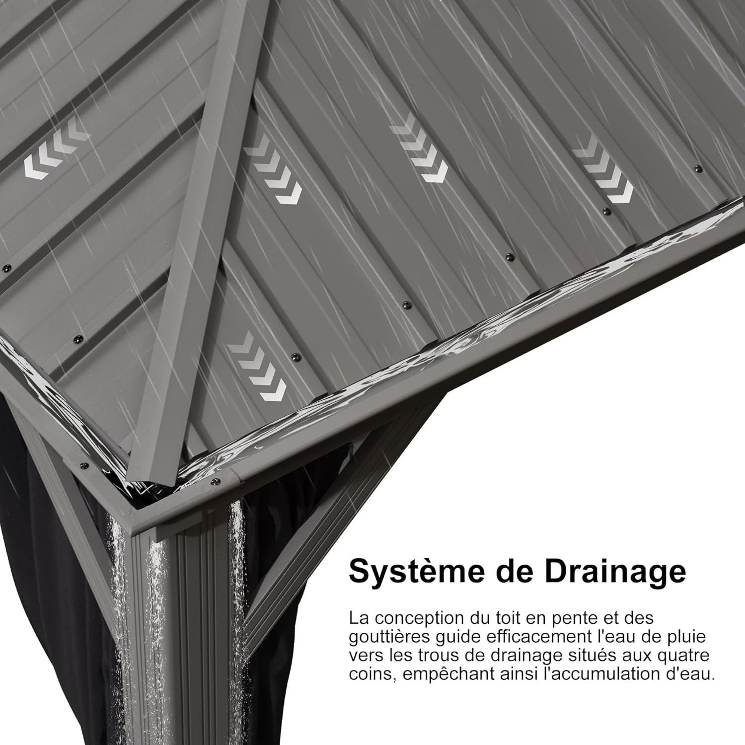 etevert - pergola double toit - 4,25x6m - alu, rideaux, moustiquaire, guirlande