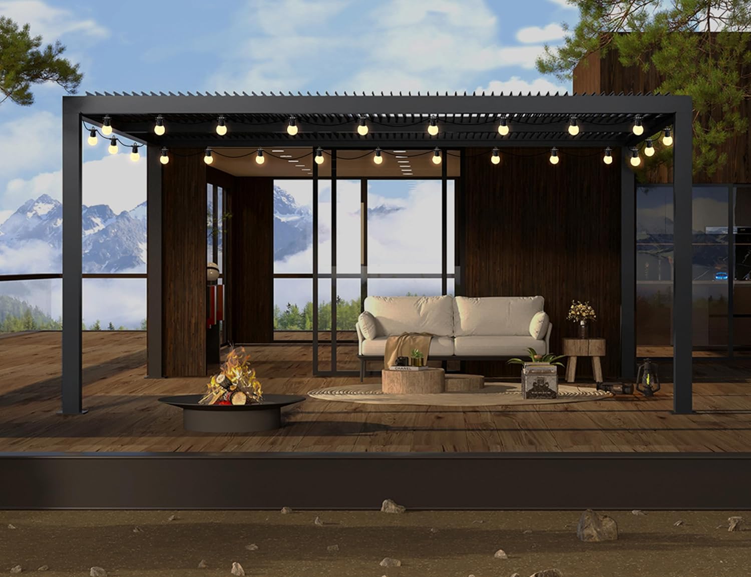 etevert - Pergola bioclimatique - 4,8x3,68m - lames orientables, éclairage, aluminium, 17,66m²