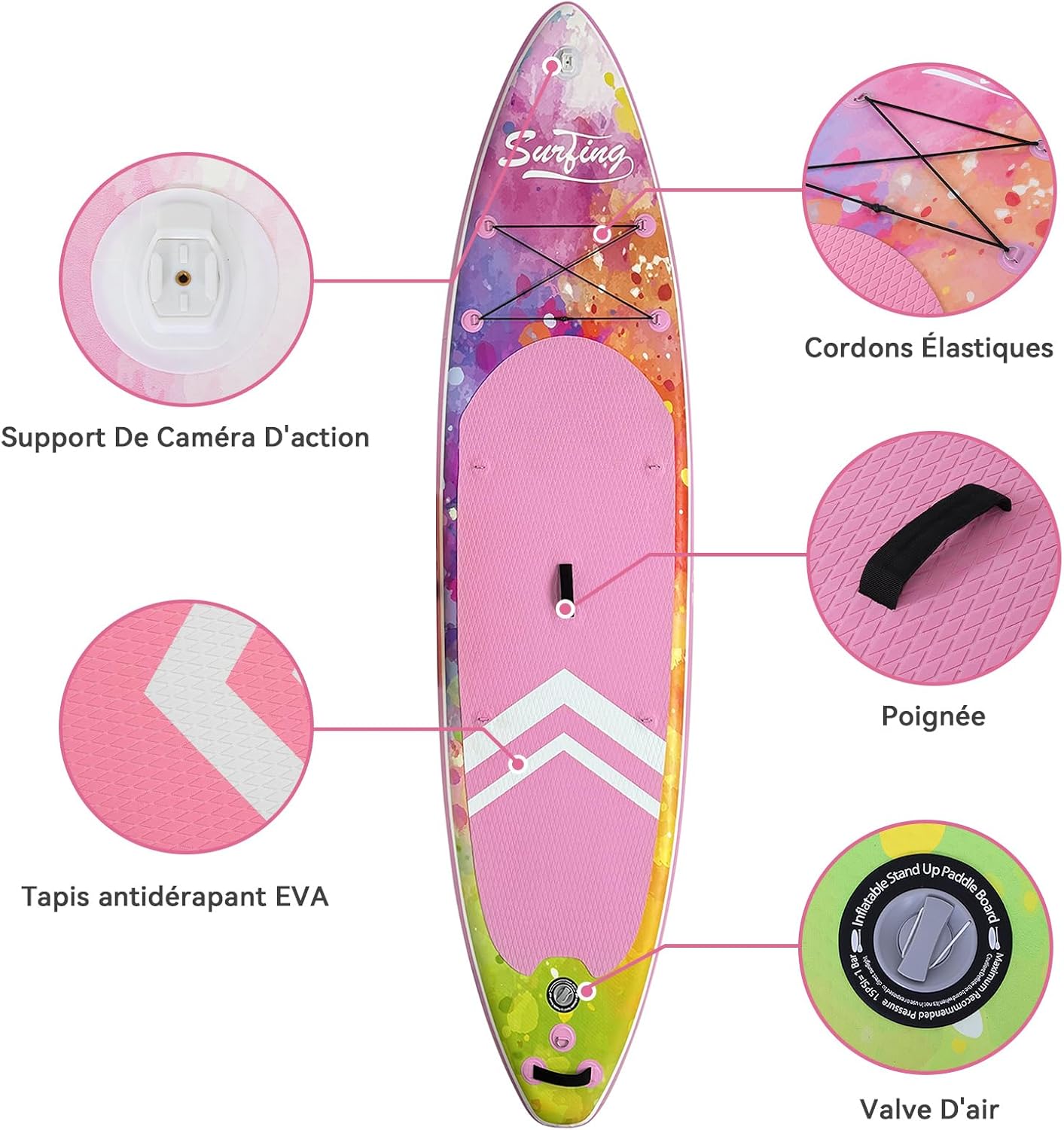 etevert - Paddle gonflable 320/335cm - 2 pers, siège kayak, 150kg