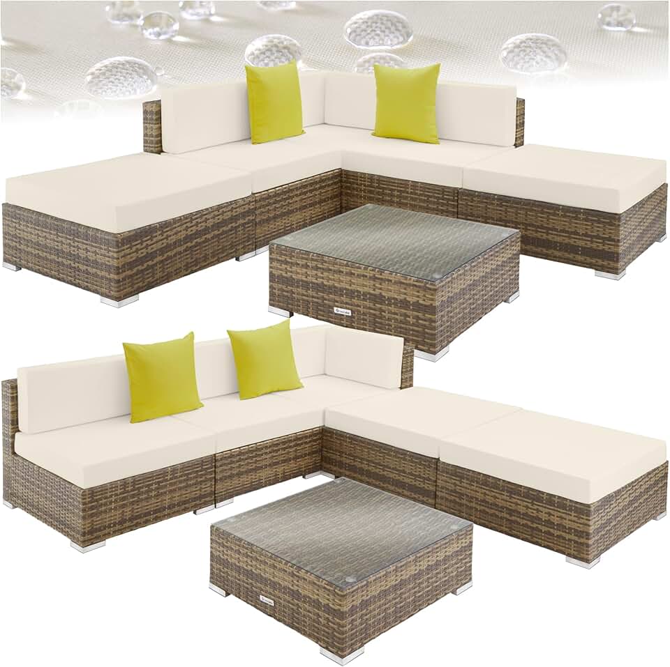 etevert - Salon jardin modulable XXL - 5 places, polyrotin, table, balcon terrasse