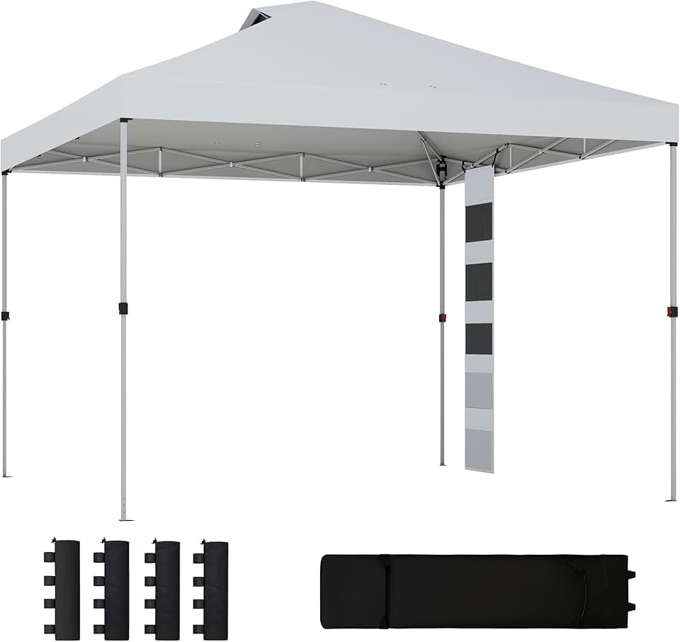 etevert Tonnelle de Jardin 3 x 3 m Pop up Tente Pliante Hauteur réglable Protection UV50+ tonnelle Pliante avec 5 Poches 4 Sacs de Sable Sac de Transport à roulettes Montage Facile à 1 Bouton Blanc