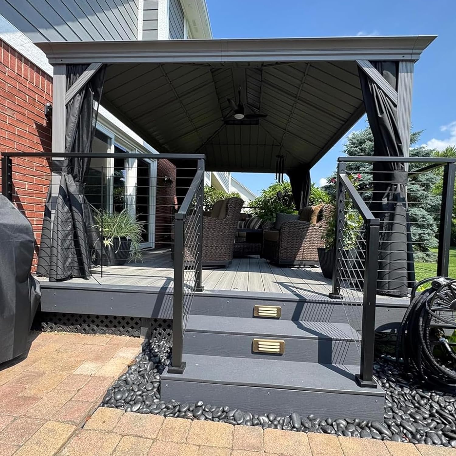 etevert - Tonnelle de Jardin 3x4,25m - aluminium double toit, imperméable, moustiquaire, rideaux