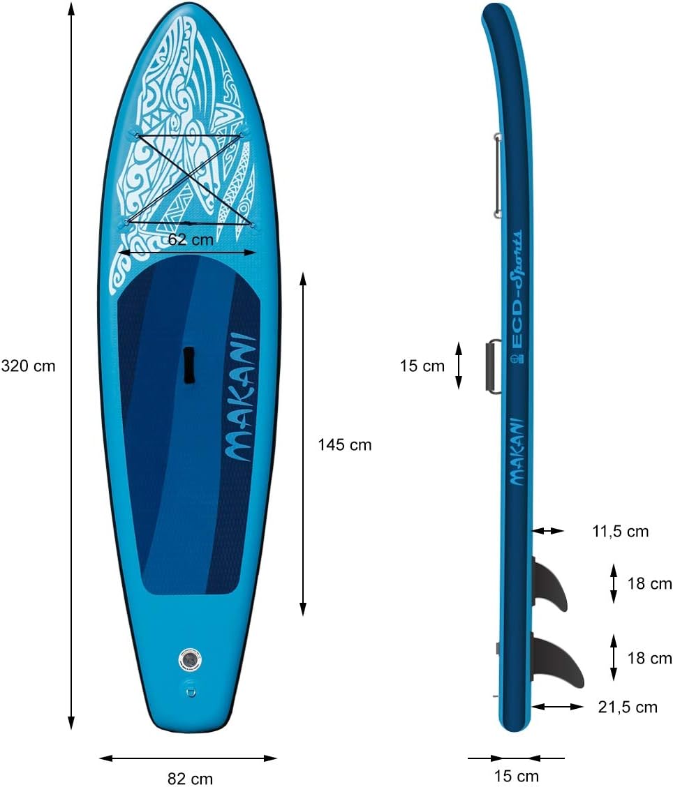 etevert - Stand Up Paddle gonflable - 305/308/320/380 cm - PVC, 120/150 kg, 10/15 cm