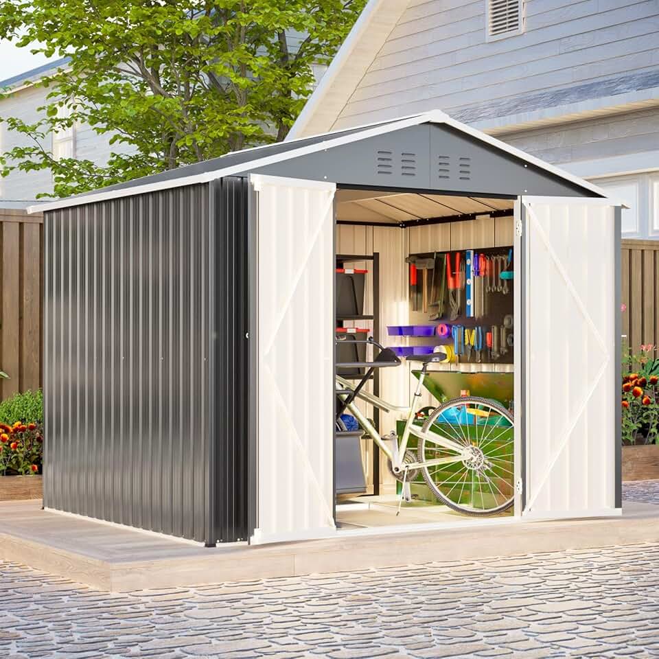 etevert - abri de jardin métal, 8x8, acier galvanisé, portes verrouillables, cadre inclus - 8X8