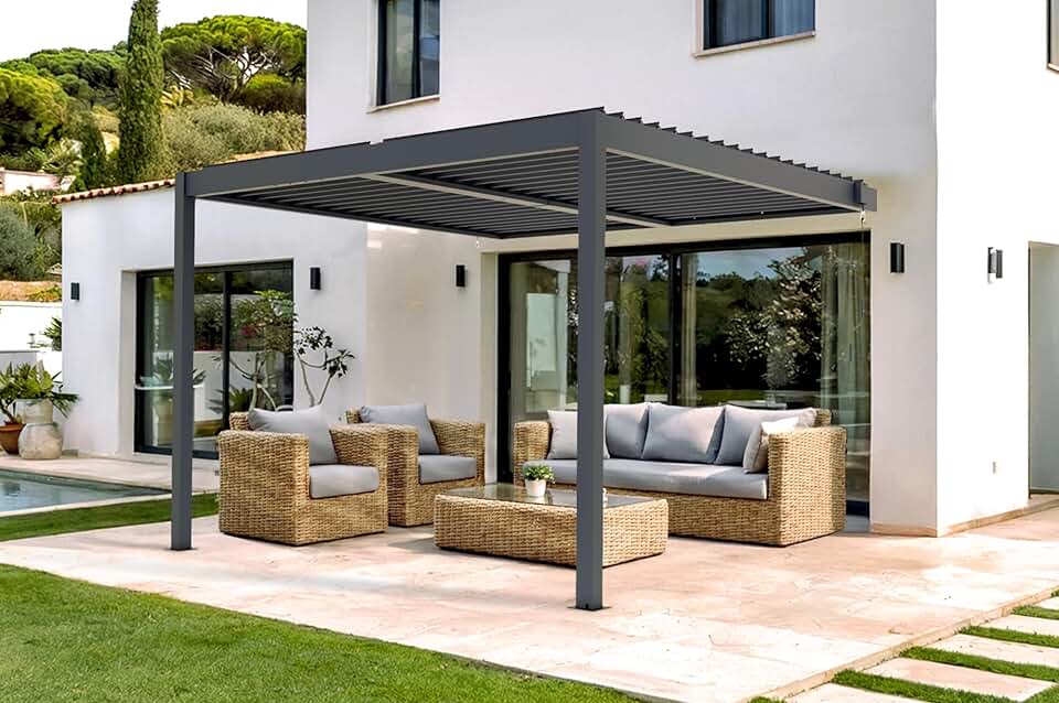 etevert - Piana série - 3x3m adossée bioclimatique alu gris - persienne brise-vue