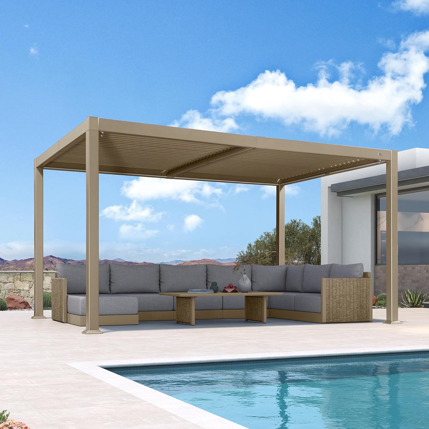etevert - pergola bioclimatique LED - 3x4,25m - aluminium, lames orientables, anti-UV, sans entretien