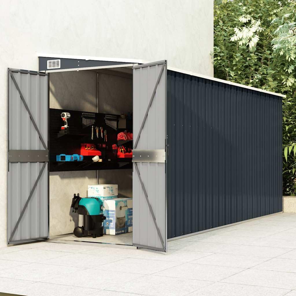 etevert Abri de Jardin Mural Anthracite 118x382x178 cm Acier,Structures extérieures, Cabanes & abris de Jardin,316231