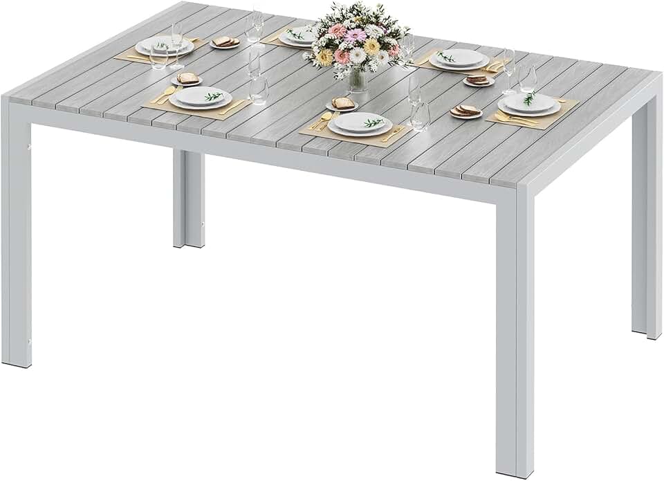 etevert - table rectangulaire aluminium 140x90x75cm 6 pers gris