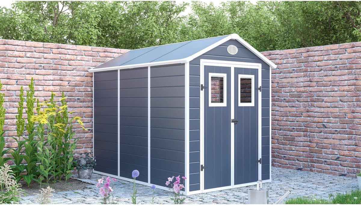 etevert - Abri de Jardin Résine Texas 5.23 m² Anthracite - Ancrages Intérieurs - Antirouille/Anti-UV