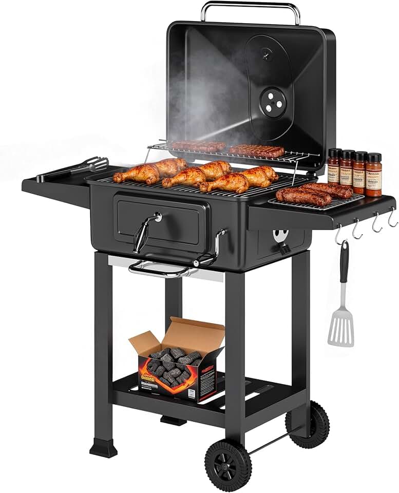 etevert - Barbecue XXL 112 cm - fumoir, thermomètre, chariot, couvercle