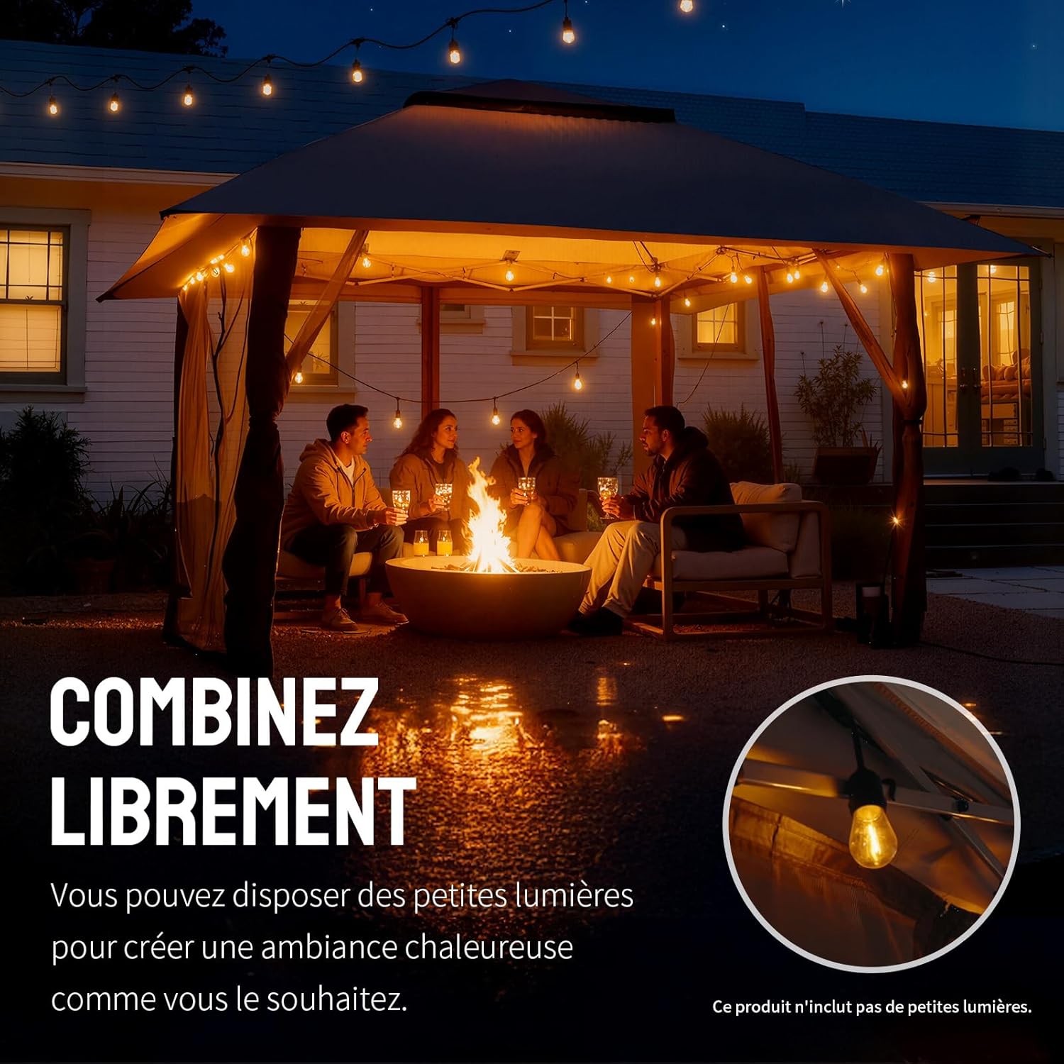 etevert - tonnelle jardin pop up - 4x4 m - double toit, côtés maille, hauteur réglable