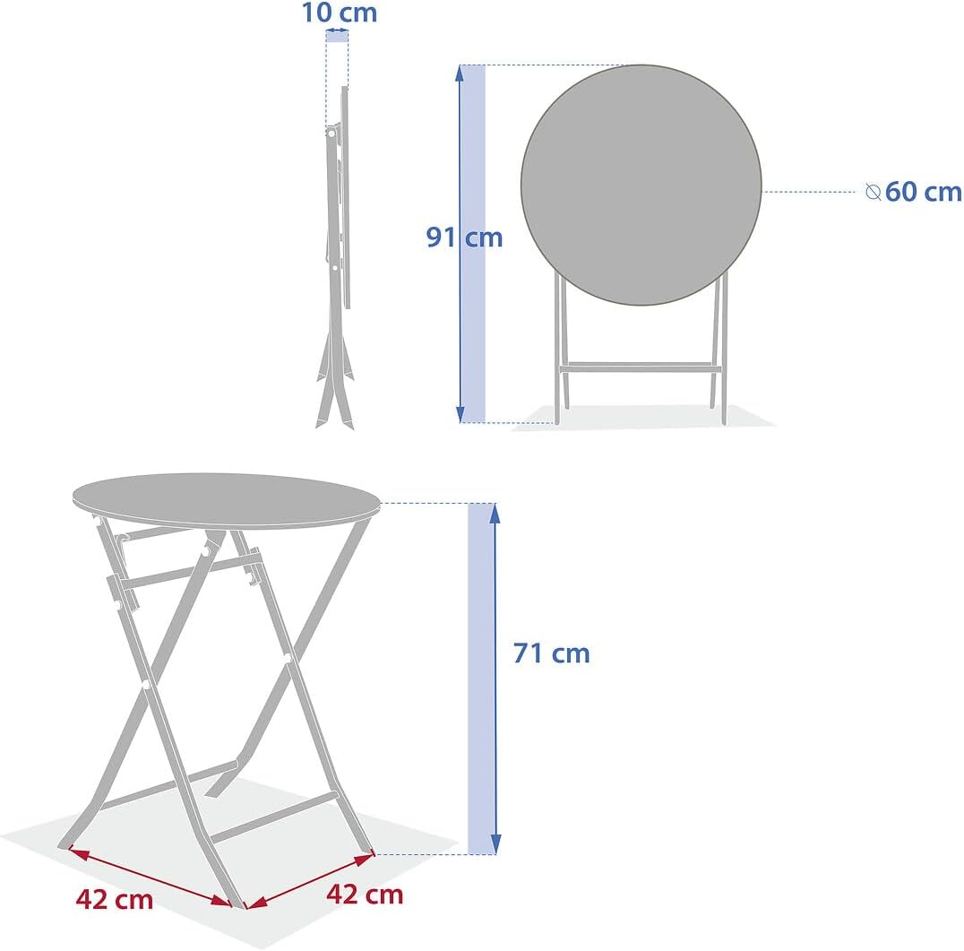 etevert - Greensboro ronde 2 places - acier vert laurier renforcé - table de jardin pliante