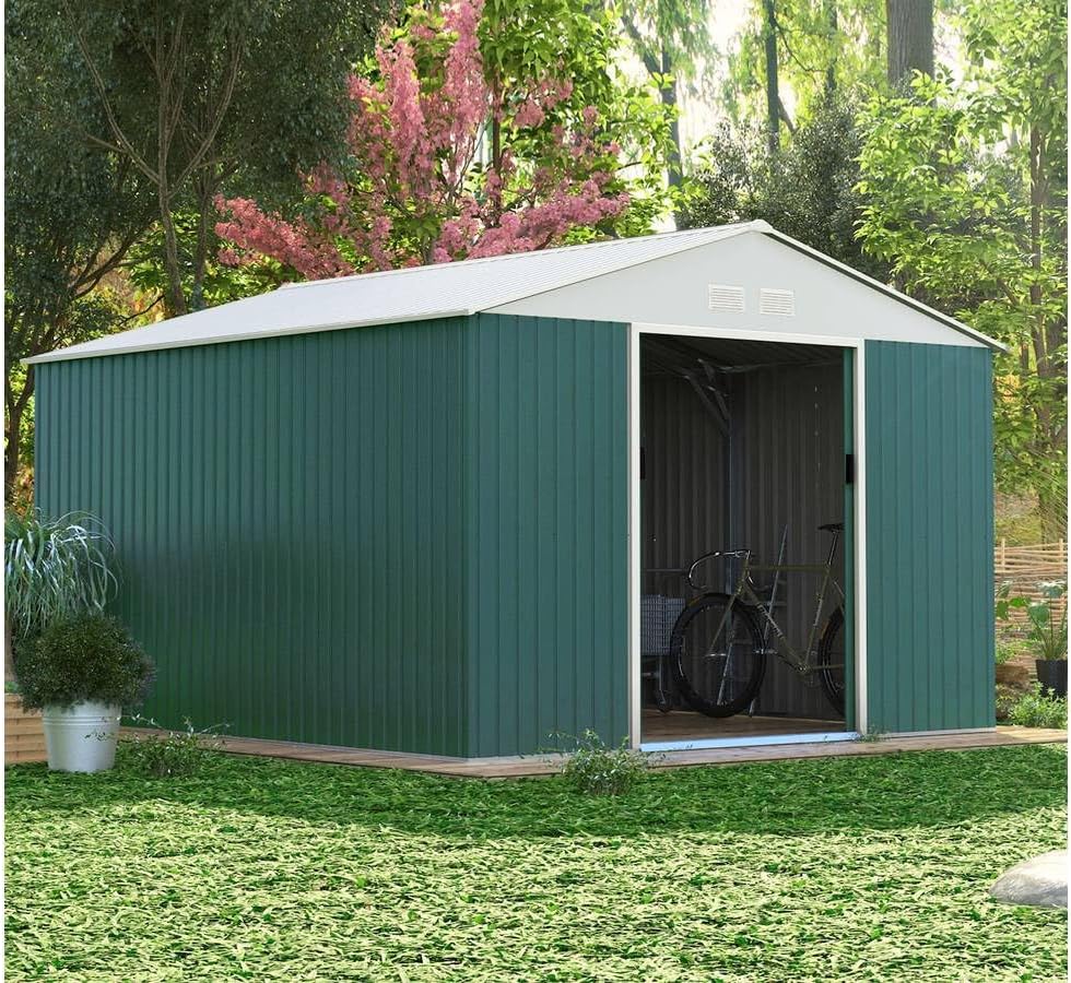 etevert Abri de Métal Rosas, 10.85m² 1299_78620 Vert/Blanc