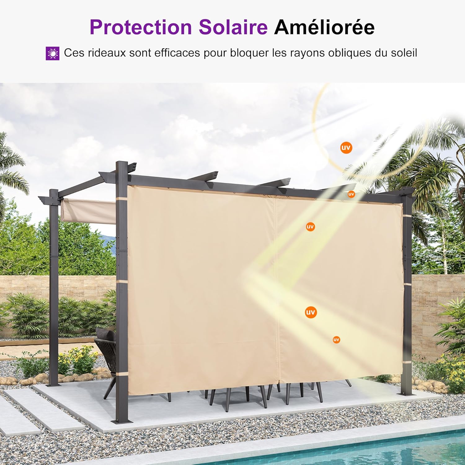 etevert - Pergola aluminium série Rideau - 4x3m toit coulissant extérieur