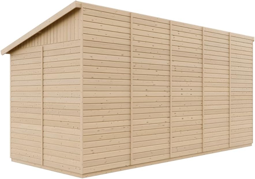 Abri de Jardin en Bois Naturel (avec paroi latérale) Plus Les PLANCHERS IMPRÉGNÉ- Stockage extérieur avec fenêtres- H244x218x514 cm/10 m2- Atelier Rangement Outils et vélos- etevert M341A+M341G