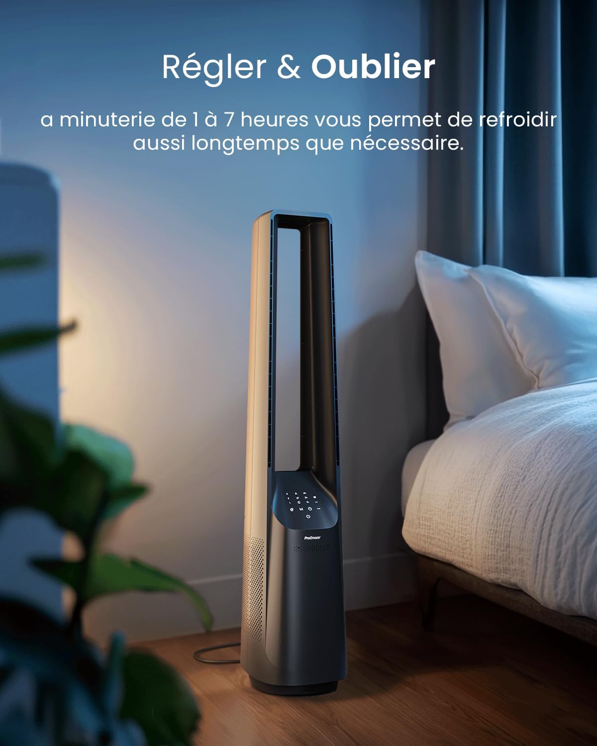 etevert - Ventilateur colonne sans pales - 101 cm - WiFi, ultra silencieux, LED, télécommande, 6 vitesses, 5 modes, o
