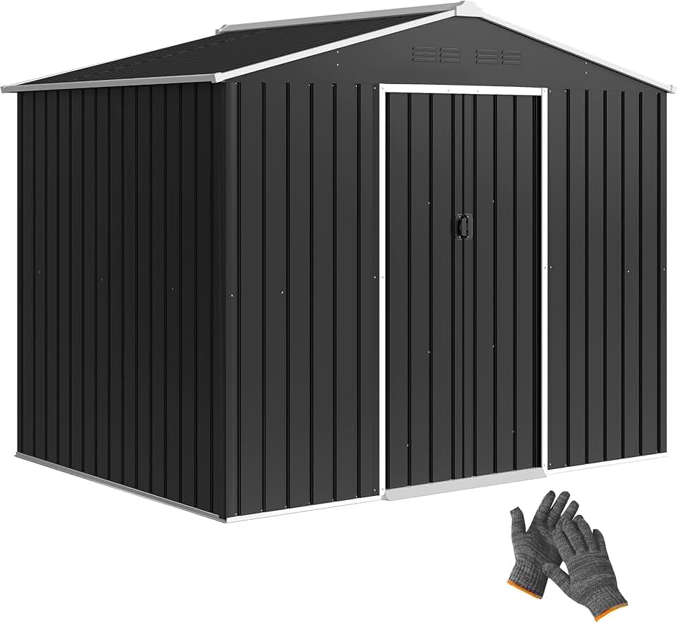 etevert Abri de Jardin extérieur 3,6 m², 236 x 171 x 191 cm, abri de Jardin métallique avec Portes coulissantes et Fentes d'aération, pour Le Rangement d'outils, Gris foncé