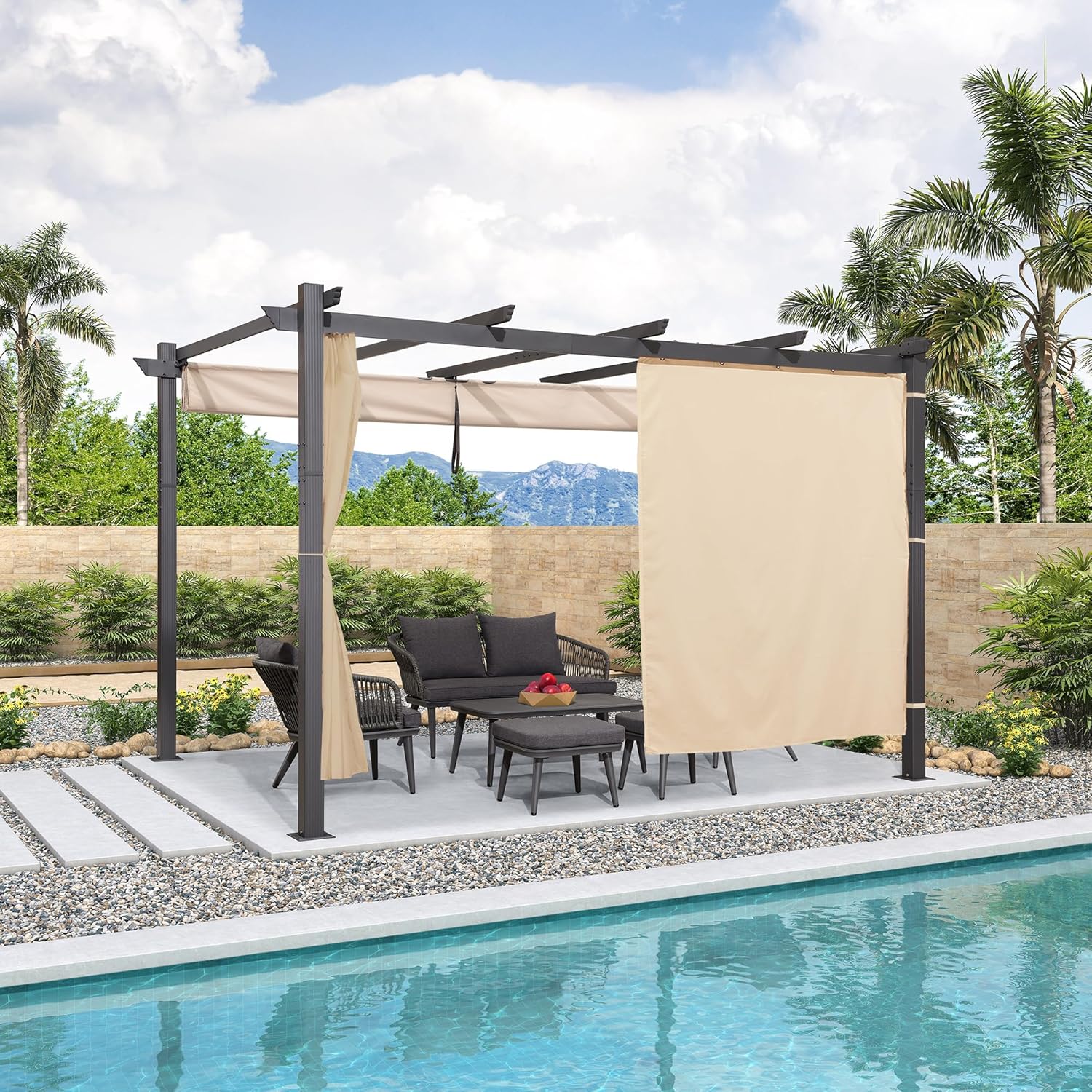 etevert - Pergola aluminium série Rideau - 4x3m toit coulissant extérieur