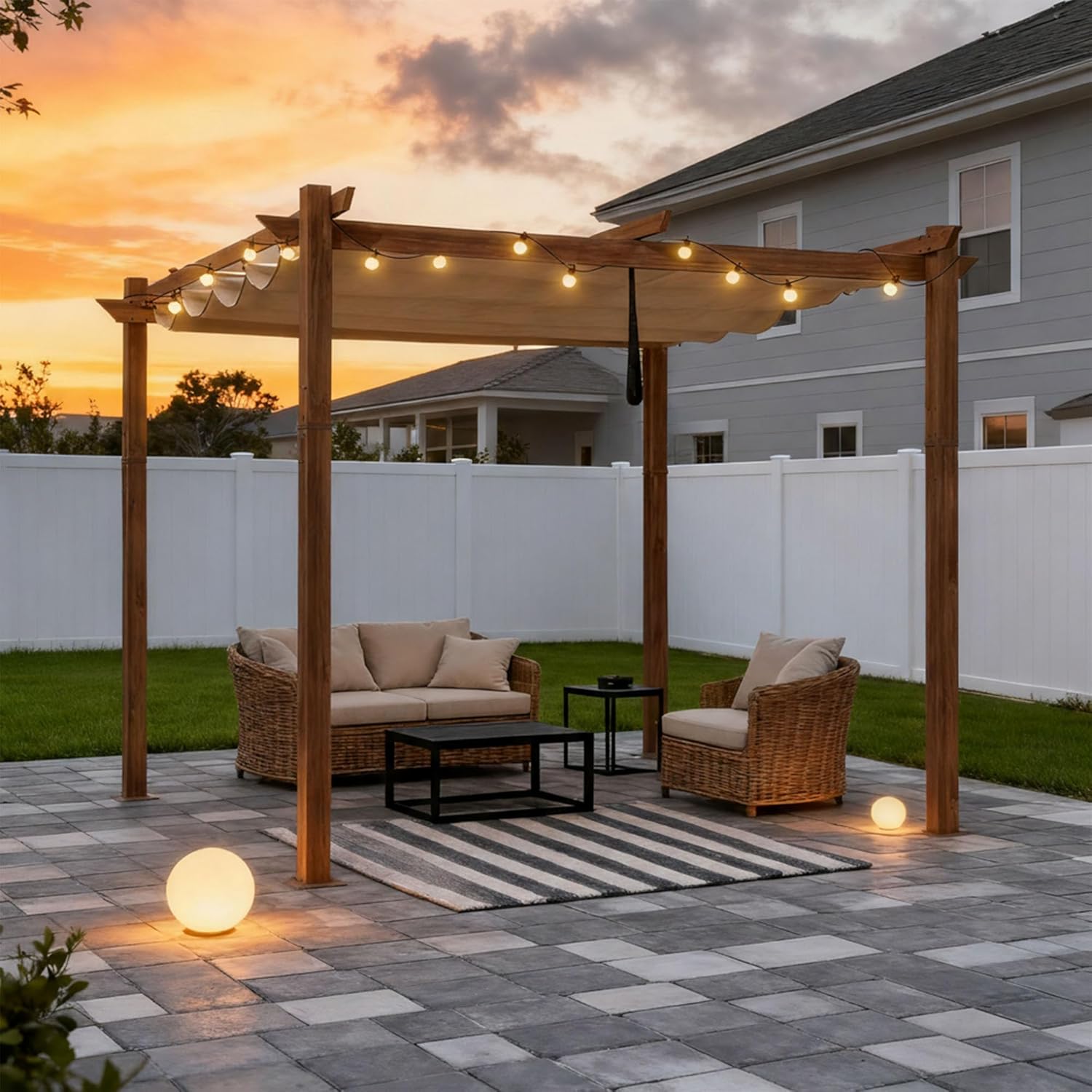 etevert - Pergola 3x3m - aluminium, éclairage, toit rétractable