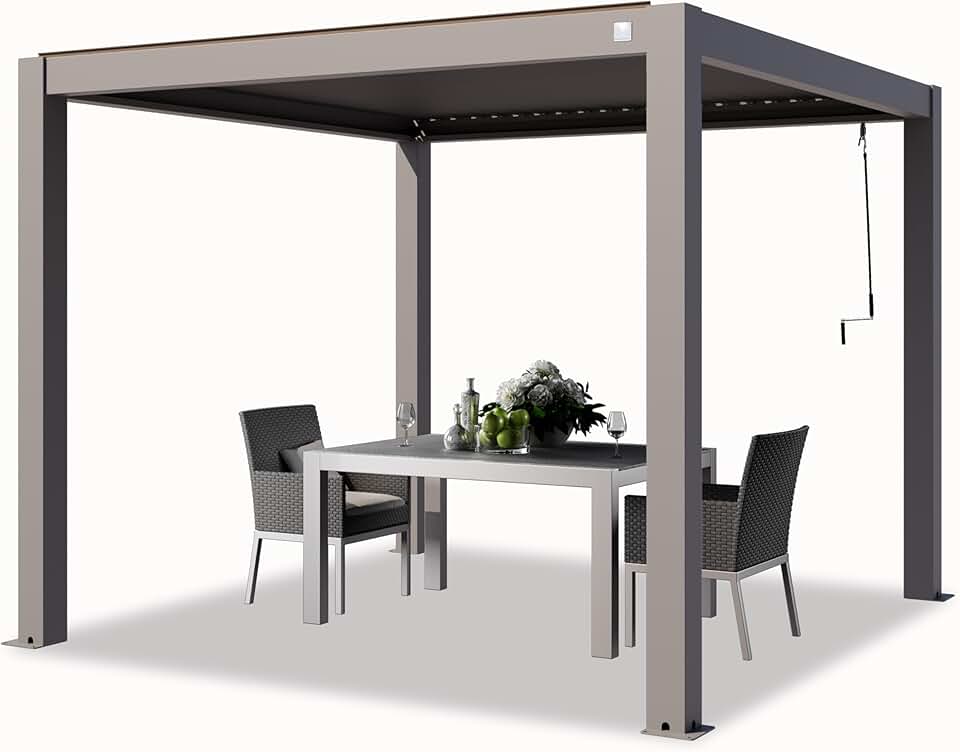 etevert - Pergola 3x3 m aluminium, lames orientables, gris