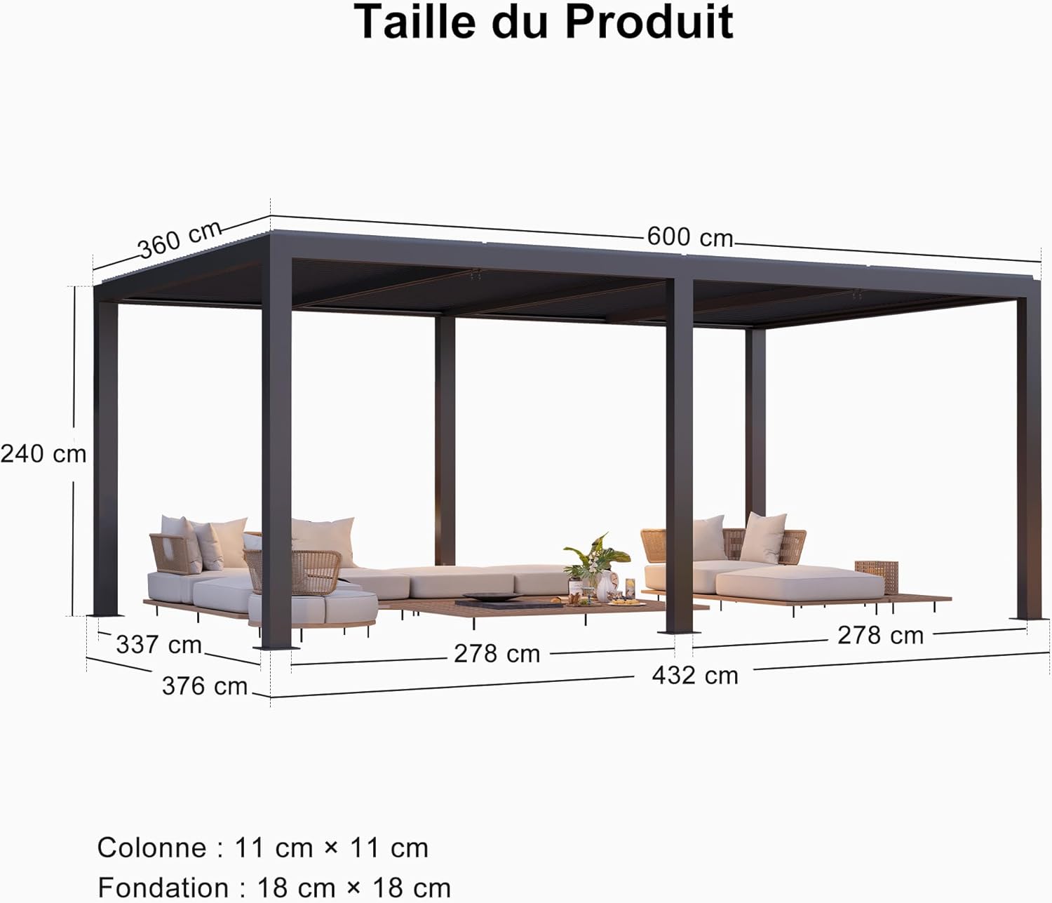 etevert - Pergola bioclimatique - 6x3,68m - aluminium lames orientables