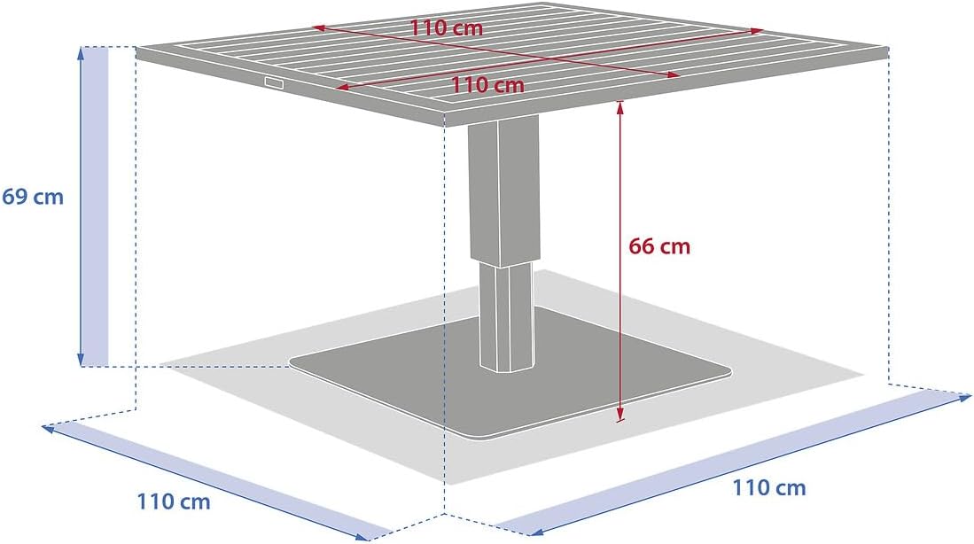 etevert - Salimia - table relevable carrée aluminium 110x110cm