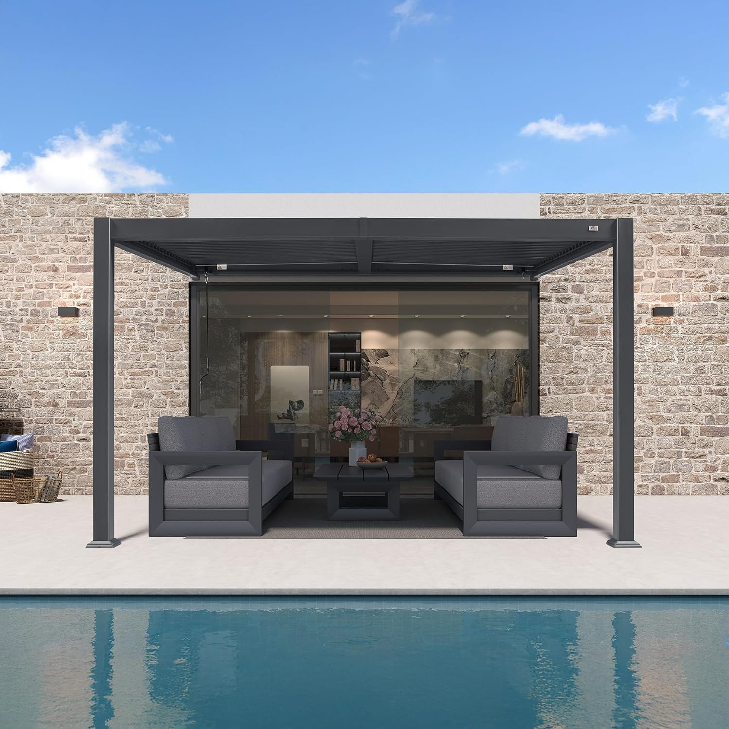 etevert - Pergola adossée 3x3.65m aluminium lames orientables durable