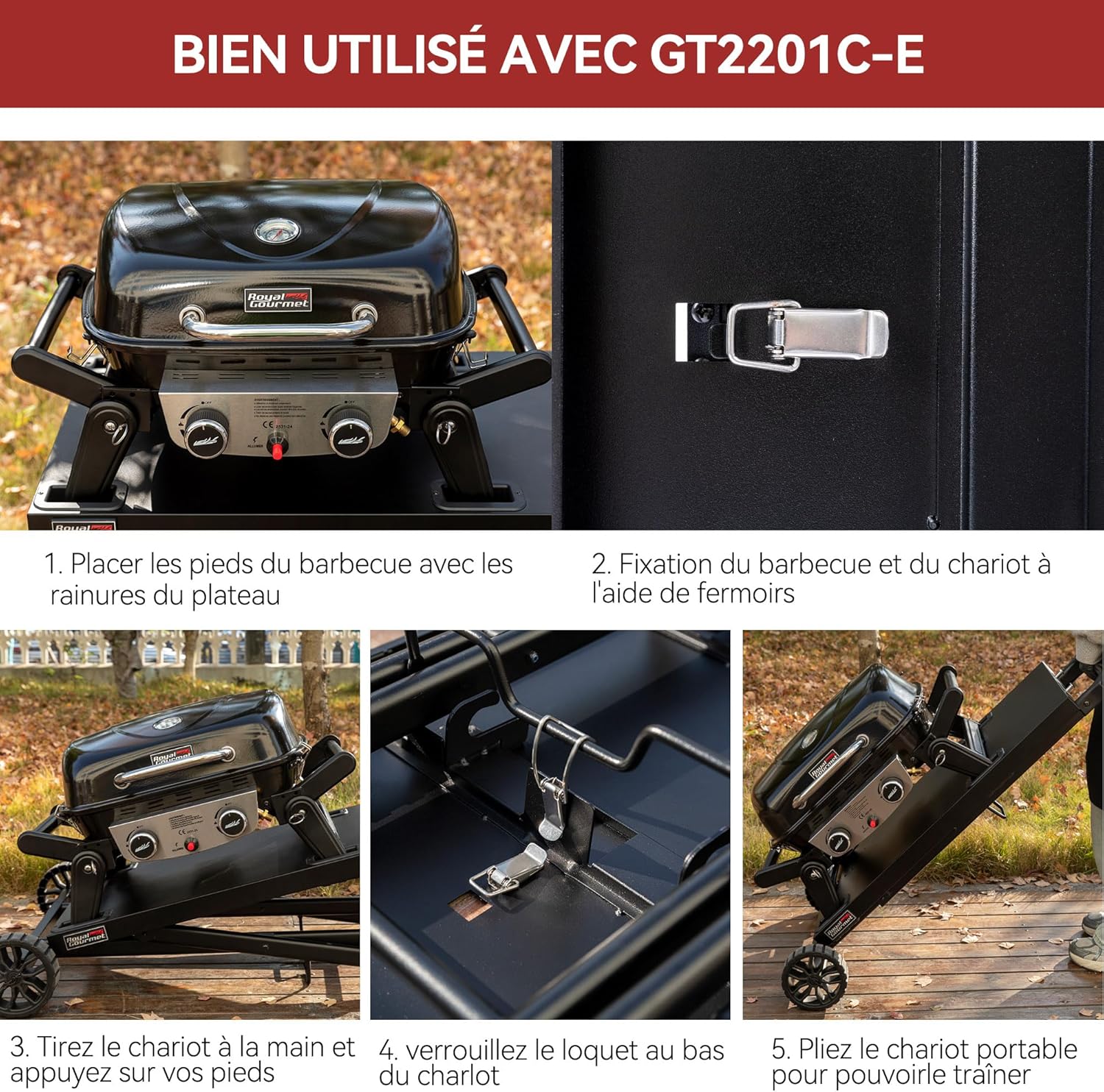etevert - Barbecue Gaz 2 brûleurs - 48x37 cm - tables pliables, 5kW