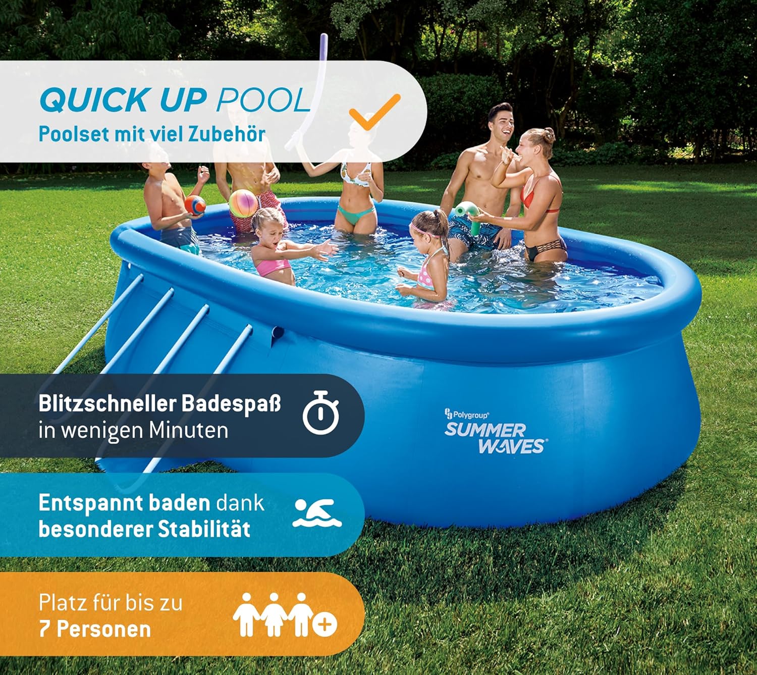etevert Quick Up Kit complet de piscine - Ovale - 457 x 305 x 107 cm - Bleu - Piscine hors-sol et piscine avec pompe à filtre, échelle, tapis de sol et bâche