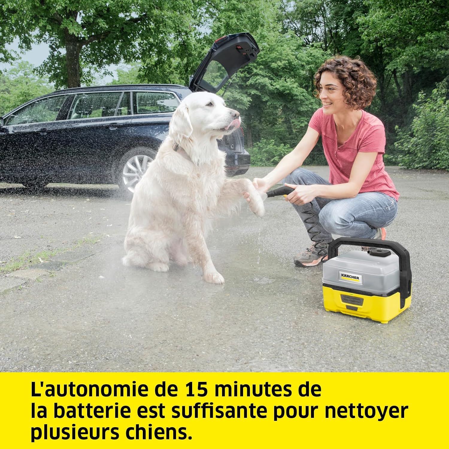 etevert Nettoyeur à Pression Mobile OC 3 + Kit Animaux, Débit : 2 L/h, Réservoir : 4L, Tuyau : 2,8 m, Buse à Jet Plat, Buse Conique, Brosse Pet, Serviette pour Animaux Domestiques, Boîte de Rangement