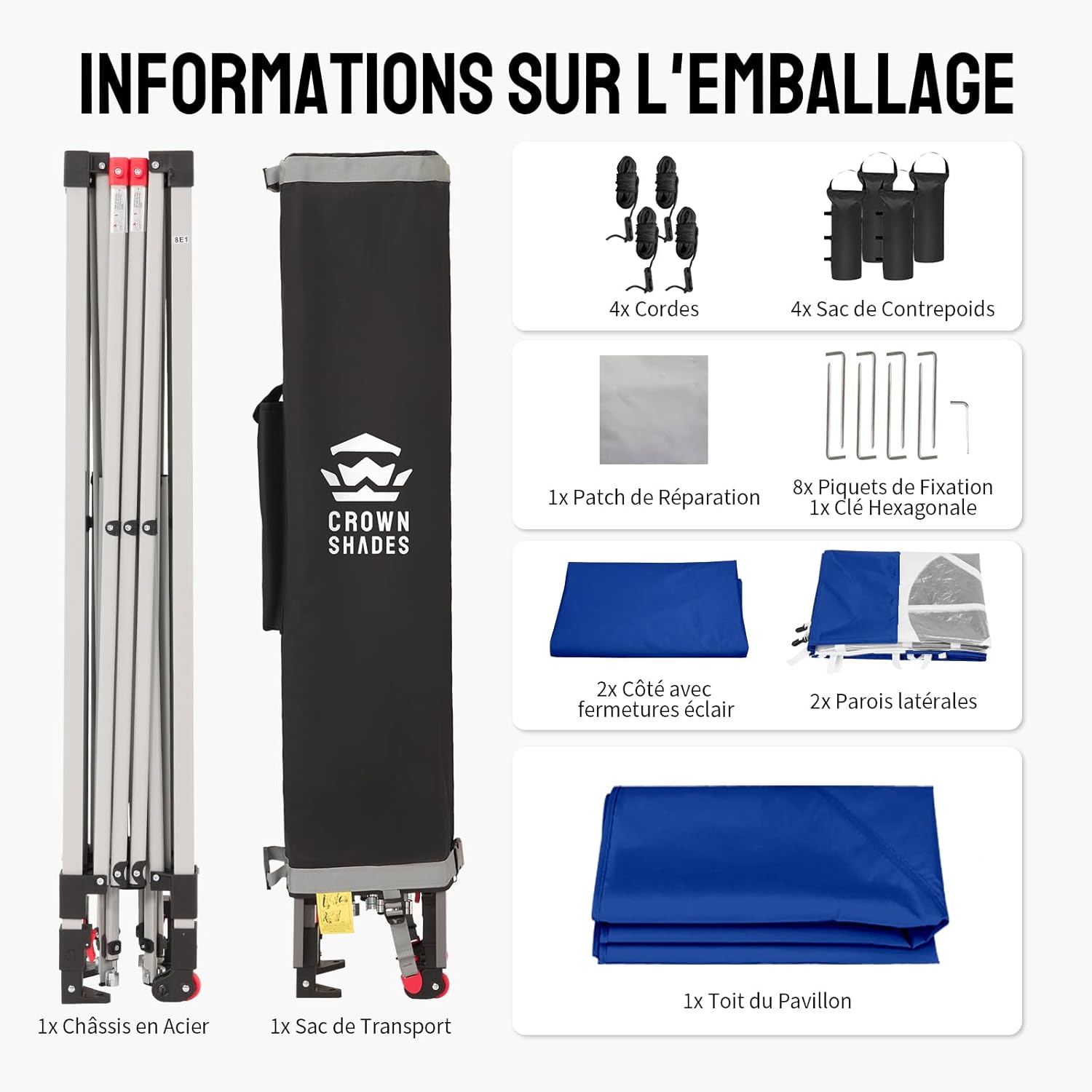 etevert - tonnelle pliante 3x3m - imperméable, UPF 50+, 4 parois amovibles