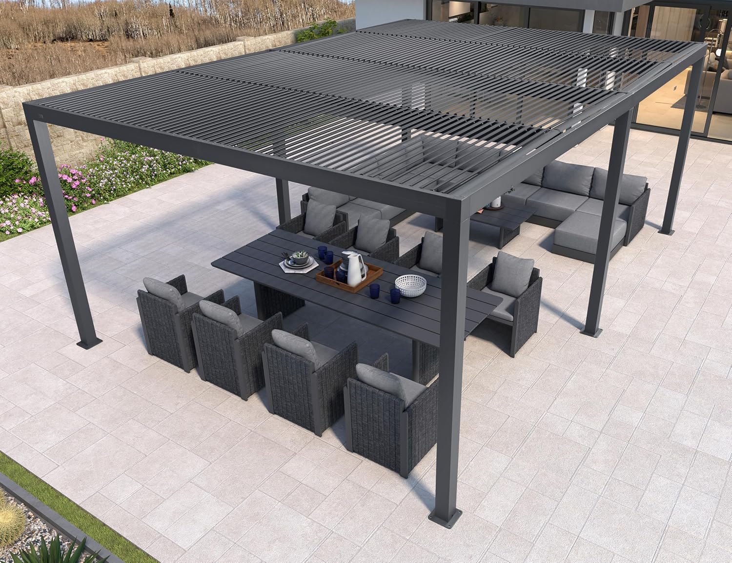 etevert - pergola bioclimatique - 6x4,24m aluminium, lames indépendantes