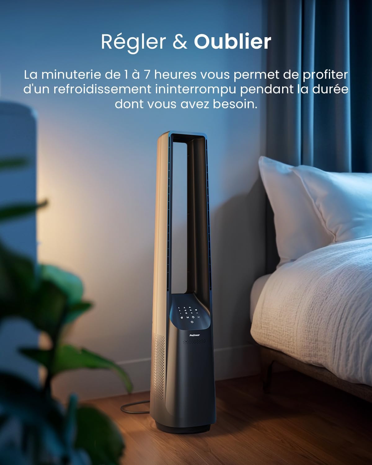 etevert Ventilateur Colonne Sans Pale - Ventilateur Tour Silencieux, Hauteur 101 cm avec 6 Vitesses, Oscillation 60°, Ventilateur Sans Lame Rafraichisseur d'Air Bladeless Noir