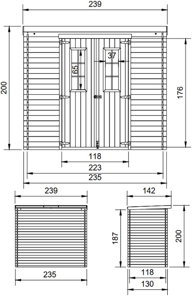 Abri de Jardin en Bois avec Sol TRAITÉ - Stockage extérieur l239xL142xH200cm/2.63 m2 - Petit abri à Outils, Local à vélos - etevert M310C+M310G