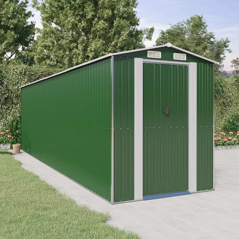 etevert - abri de jardin acier, vert, 192x689x223cm, rangement outils