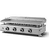 etevert - Plancha Silvia Evo 4 Feux Plaque INOX de 84 x 34 cm - 4 brûleurs - Grille de réchauffem...