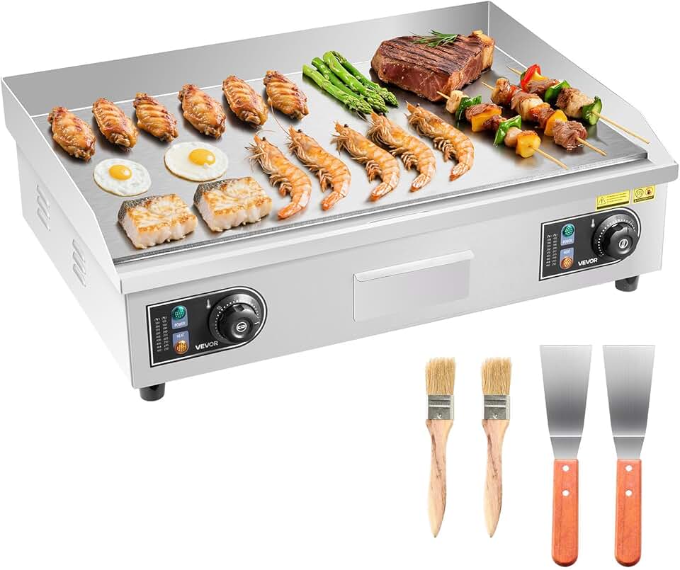 etevert - Plancha Électrique - 65,5x40 cm - 4000 W, température réglable, accessoires inclus