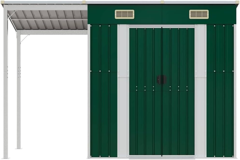 etevert Abri de Jardin avec Toit prolongé Vert 277x107x181 cm Acier, Maison & Jardin, Pelouses & Jardins, Vie en extérieur, Structures extérieures, Cabanes & abris de Jardin, Vert, (Poids 41.56KG)